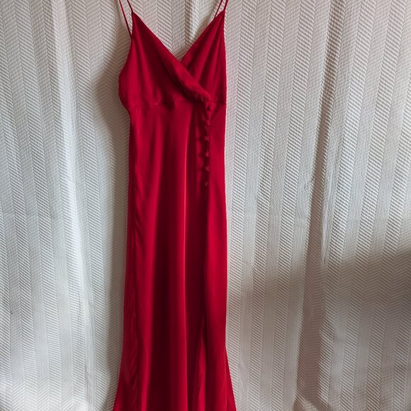 Zara red satin effect spaghetti strap midi slip dress slit buttons Size Medium - Picture 5 of 12